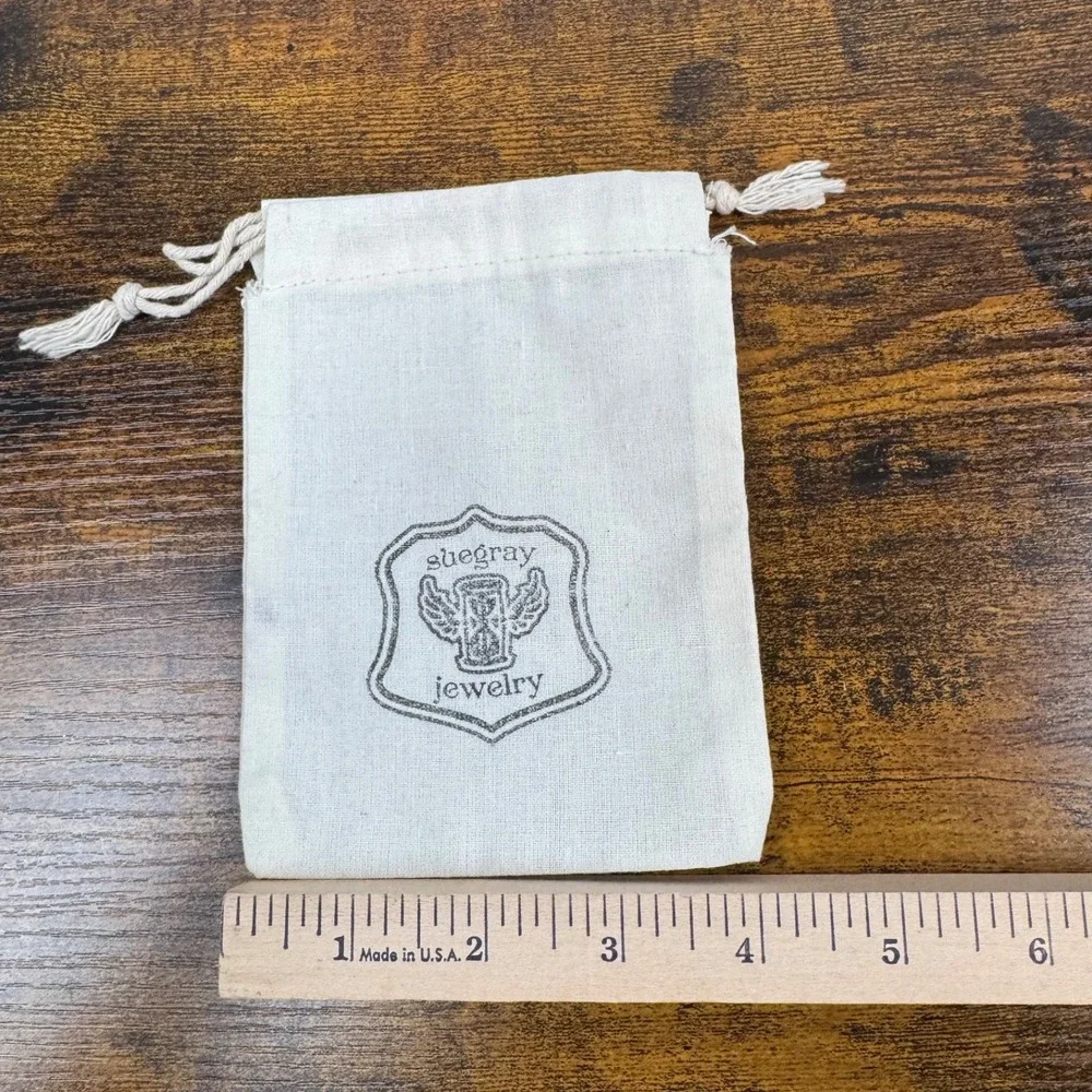 SueGray Jewelry Drawstring Pouch Off White‎ Cotton Storage Gift Bag Small